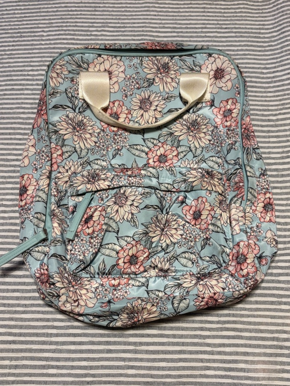 Floral Print Women's Backpack - Light Blue and Pink